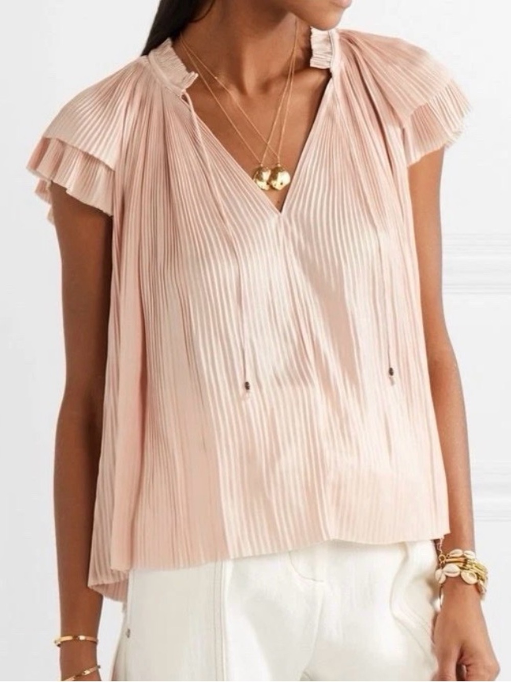 Ulla Johnson 4 Sade Blouse Top in Peony Pink ~ Pleated Satin Elegant Upscale